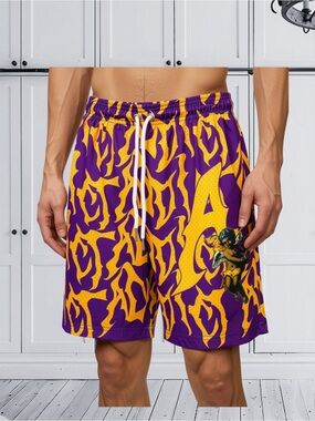 NWT Rare ADDICT Streetwear Purple Gold Angel Cherub Mesh Sz Med